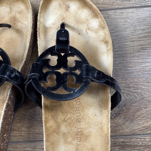 Tory Burch Miller Cloud Sandals Black Patent Leather Sz 7.5 Summer Designer - Picture 10 of 11